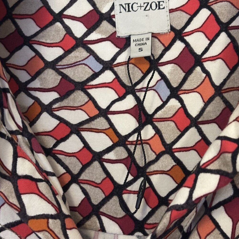 Nic+Zoe Womens Geometric Print Button-Up Shirt S Long Sleeve Cotton/Polyester Mu - Picture 4 of 11
